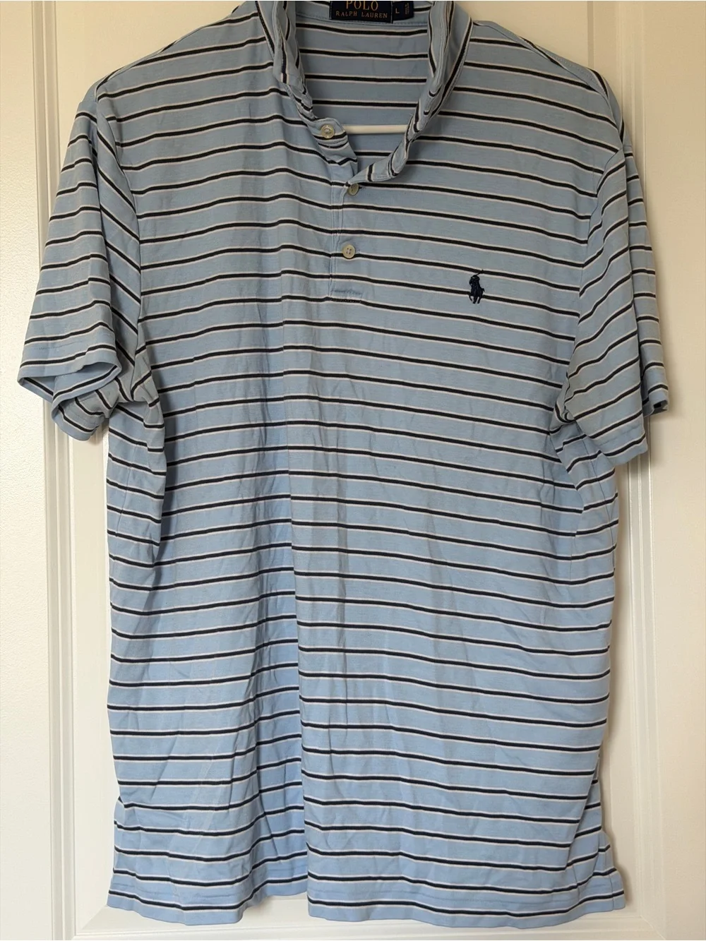 Ralph Lauren Light Blue Polo with Navy Stripes